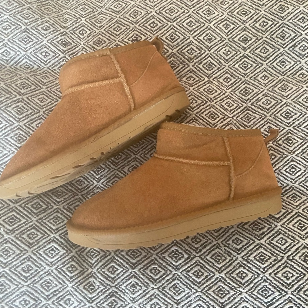 Tan Suede Faux Ugg Ankle Boots